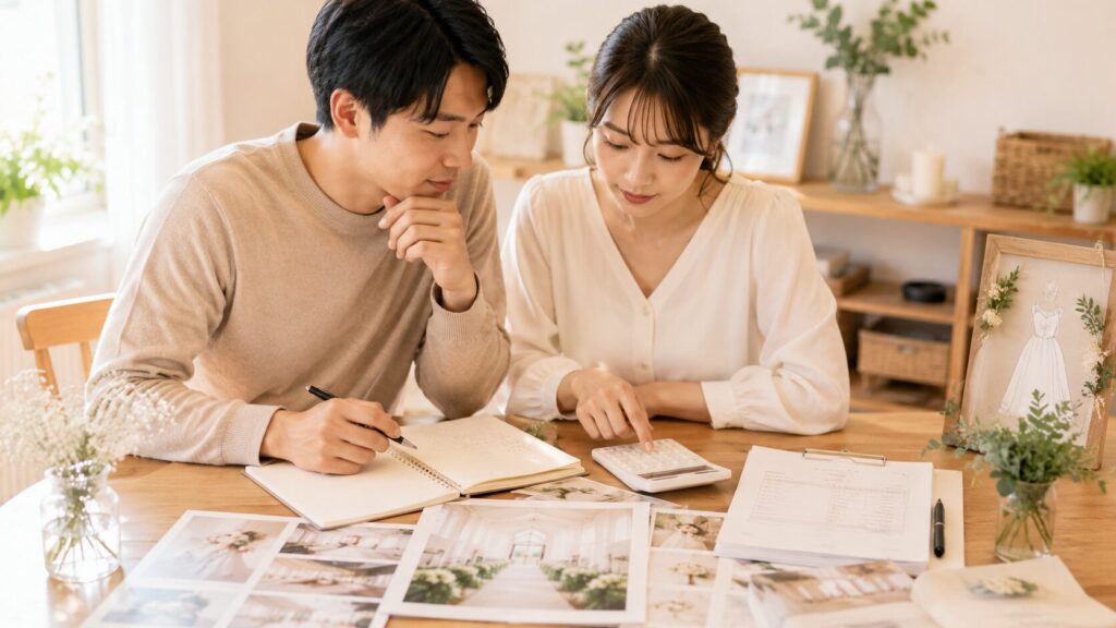 結婚式費用を100万円以内に抑えるため電卓と見積書で予算を確認