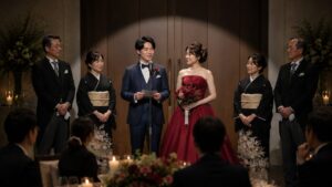 結婚式披露宴で新郎がゲストへ感謝を込めて挨拶する様子