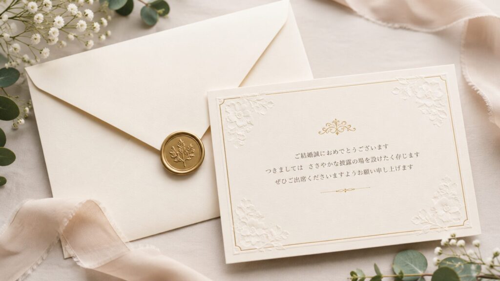 会費制結婚式の案内に使用する上品な招待状と封筒