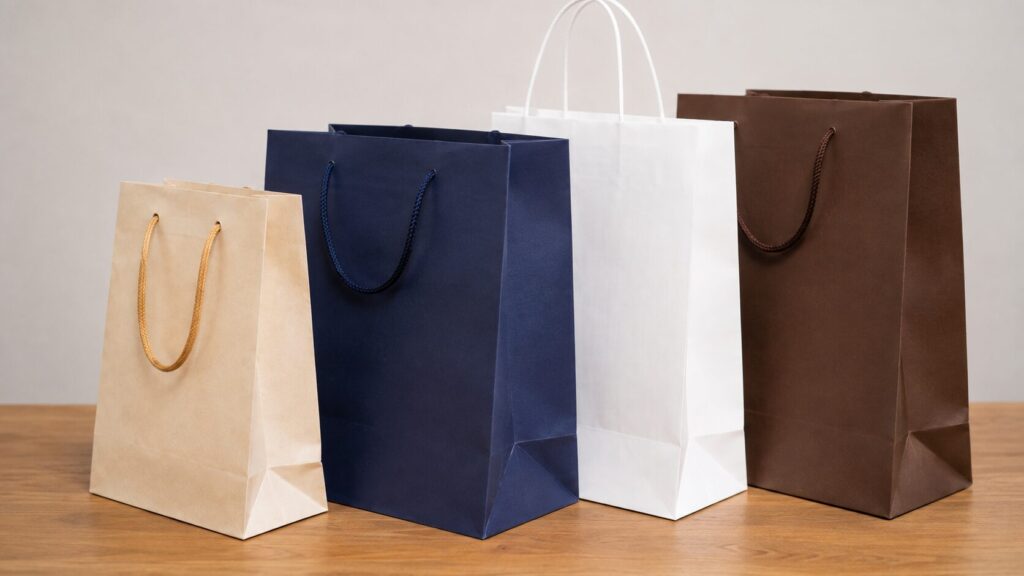 結婚式の引き出物に使える色とサイズの異なる厚手の紙袋